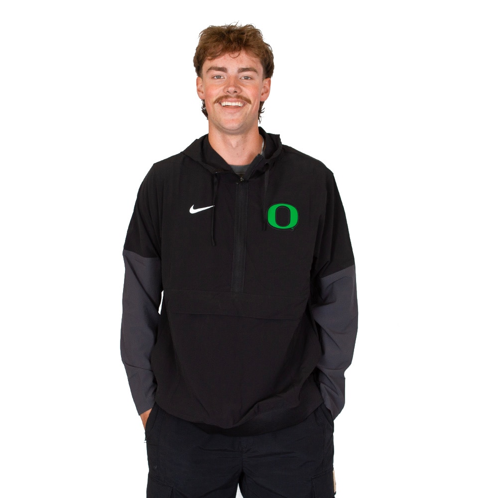 Classic Oregon O, Nike, Black, Coat/Jacket, Water Resistant, Men, Football, Taffeta, Anorak, Water Repellent, Sideline, Pullover, 926087